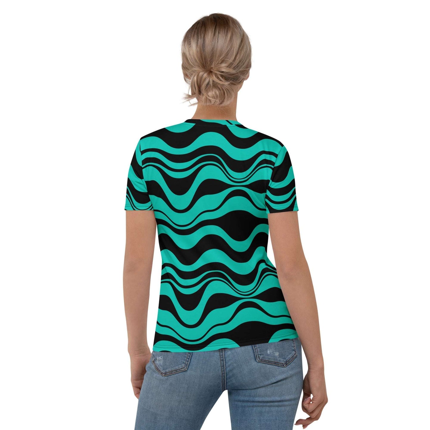 Woman's t-shirt - ENERGY WAVES mint black - Wavy stripe print