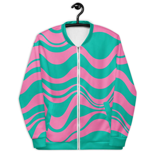 Bomber Jacket - ENERGY WAVES pink mint - Bold Wavy Stripes