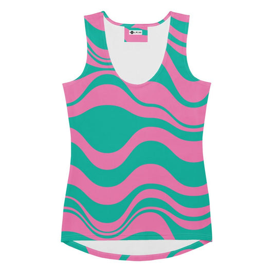 Tank Top - ENERGY WAVES pink mint - Bold Wavy Stripes
