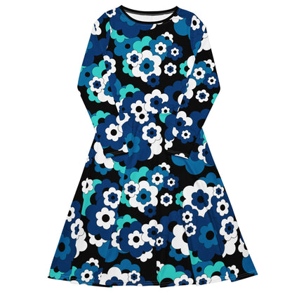 Midi dress - ERICA blue - Retro floral print XL