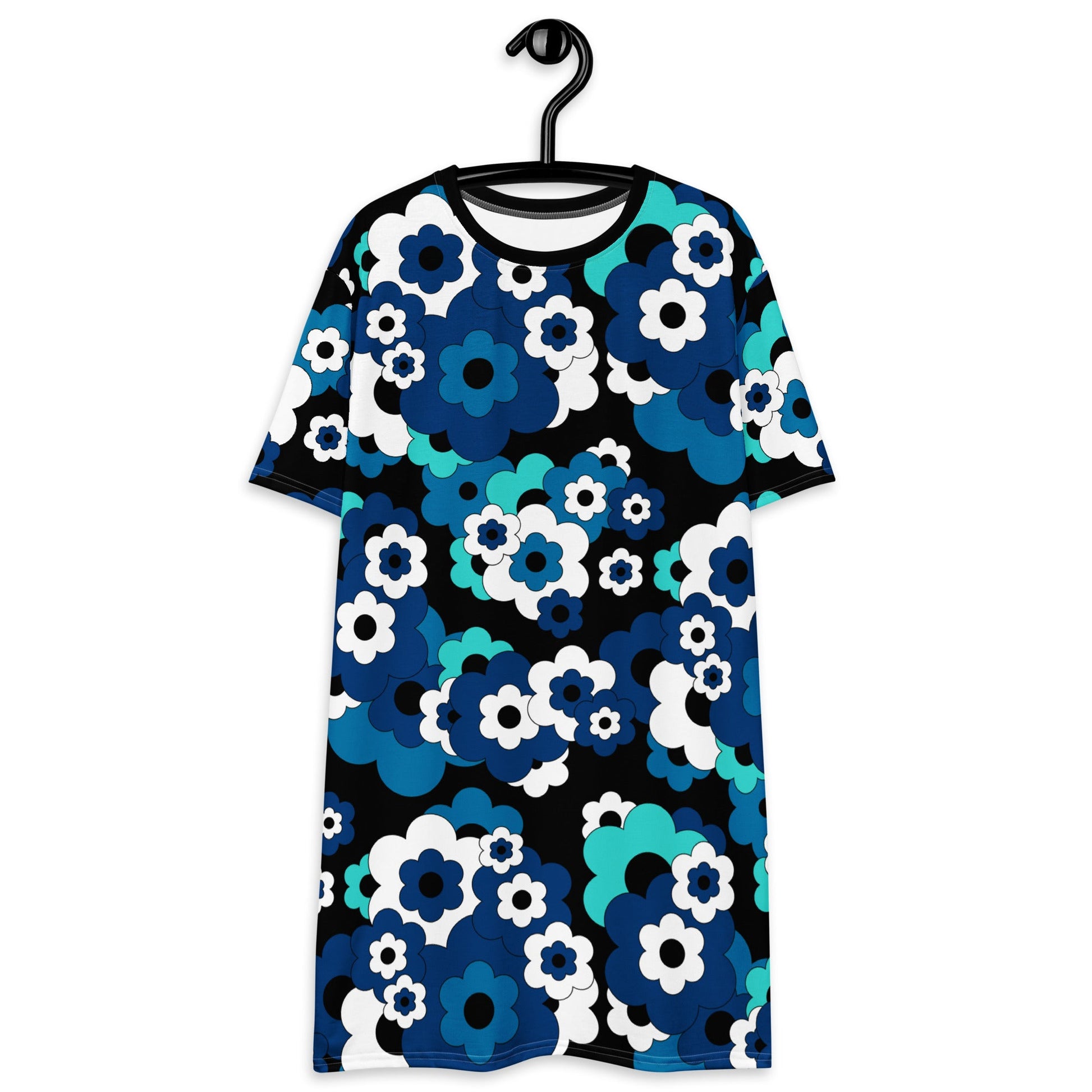 T-shirt dress - ERICA blue - Retro floral print 6XL