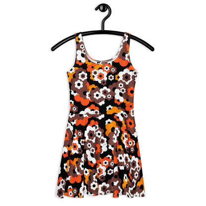 Skater dress - ERICA orange brown - Retro floral print XL