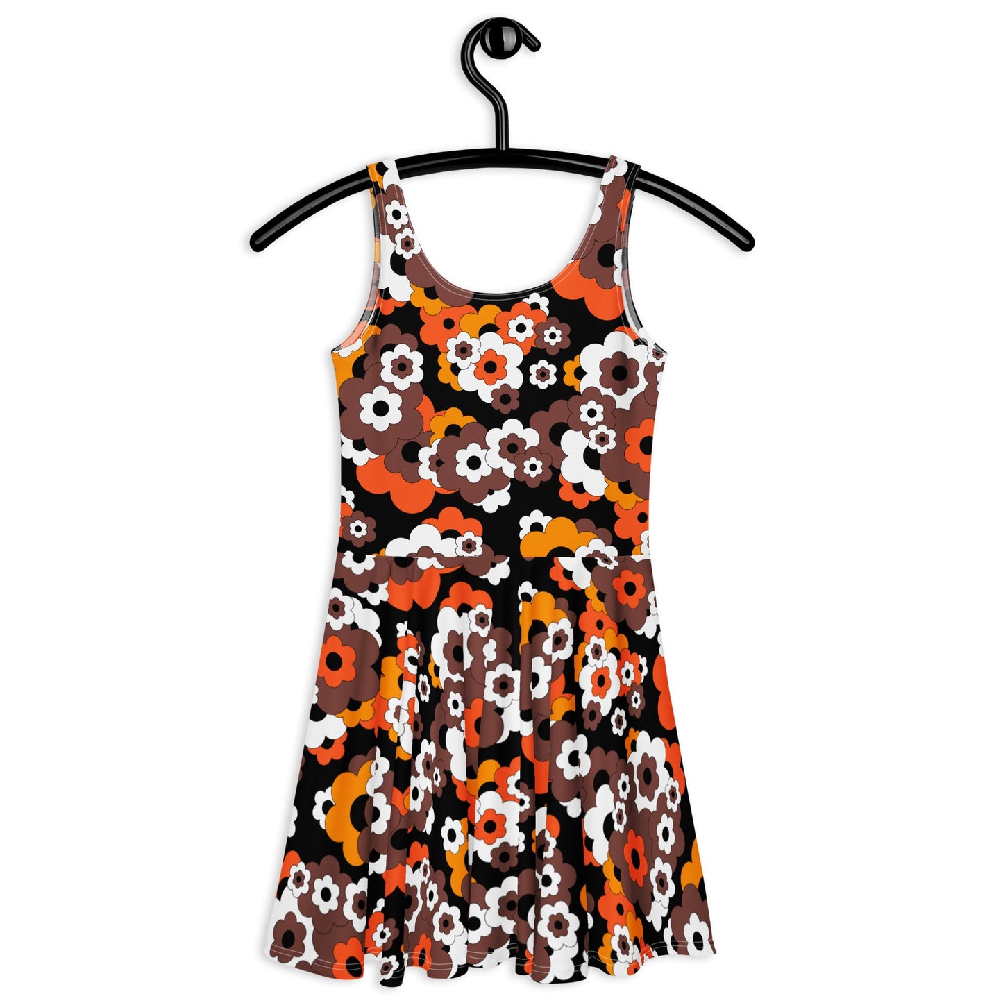 Skater dress - ERICA orange brown - Retro floral print