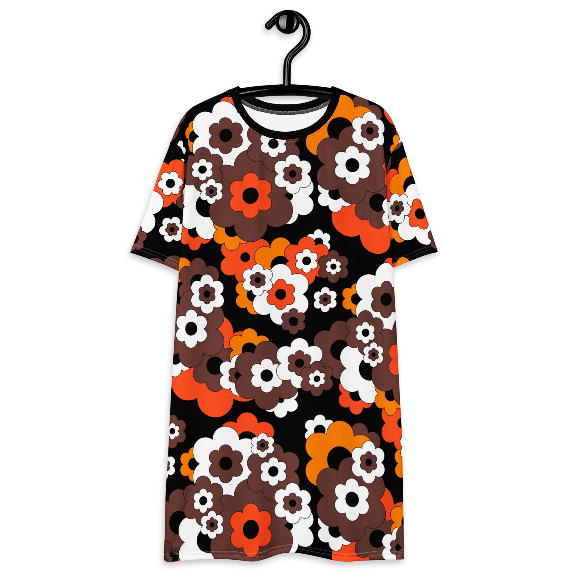 T-shirt dress - ERICA orange brown - Retro floral print XL