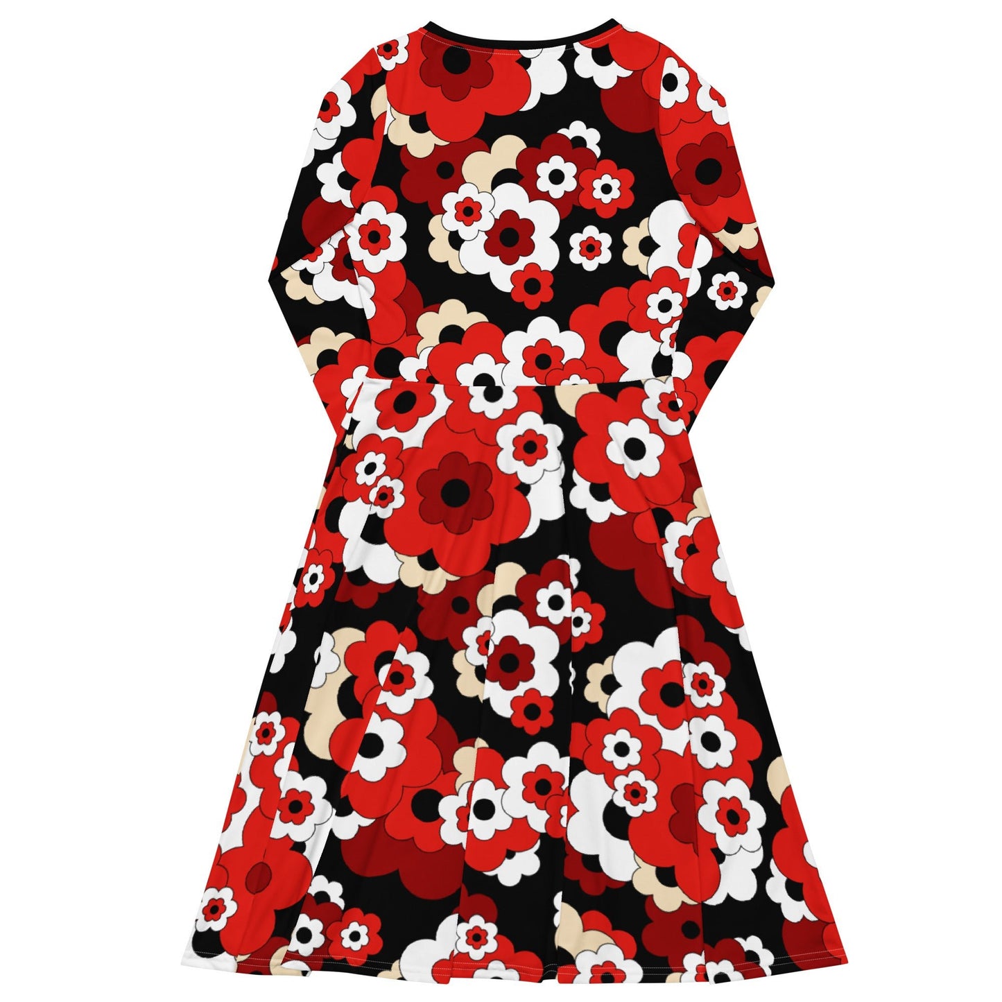 Midi dress - ERICA red - Retro floral print