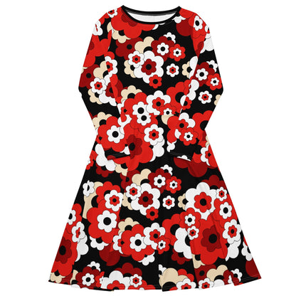 Midi dress - ERICA red - Retro floral print 6XL