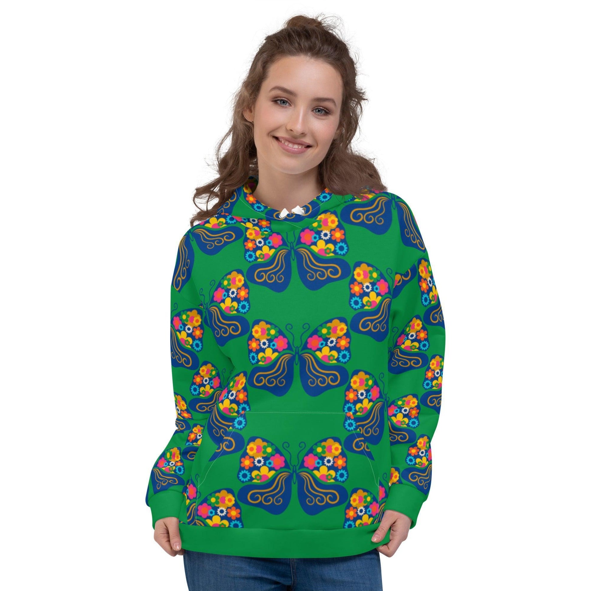 Hoodie - FAB FLOVERYFLY green - Playful butterfly print