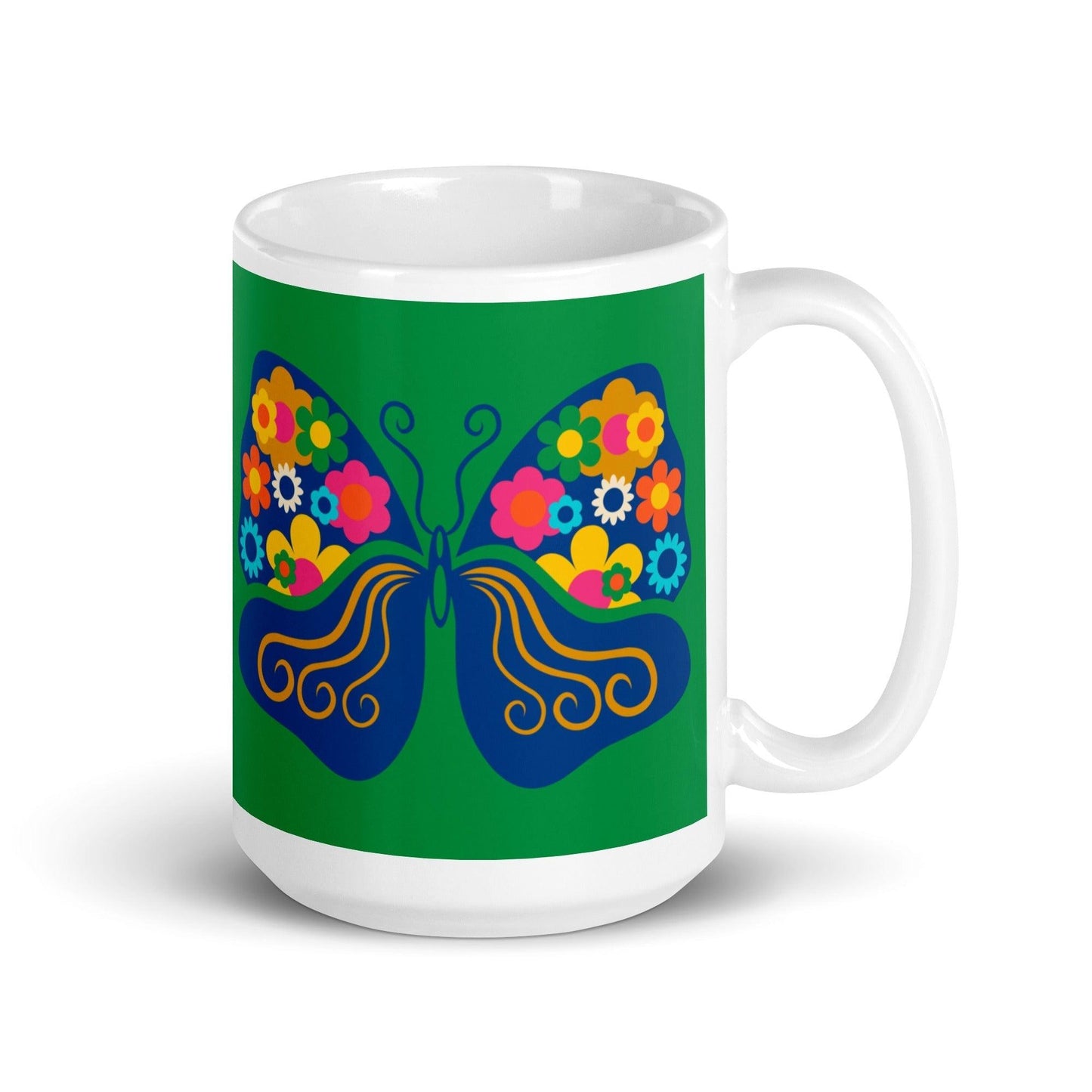 Mug - FAB FLOVERYFLY green - Playful butterfly print 15 oz