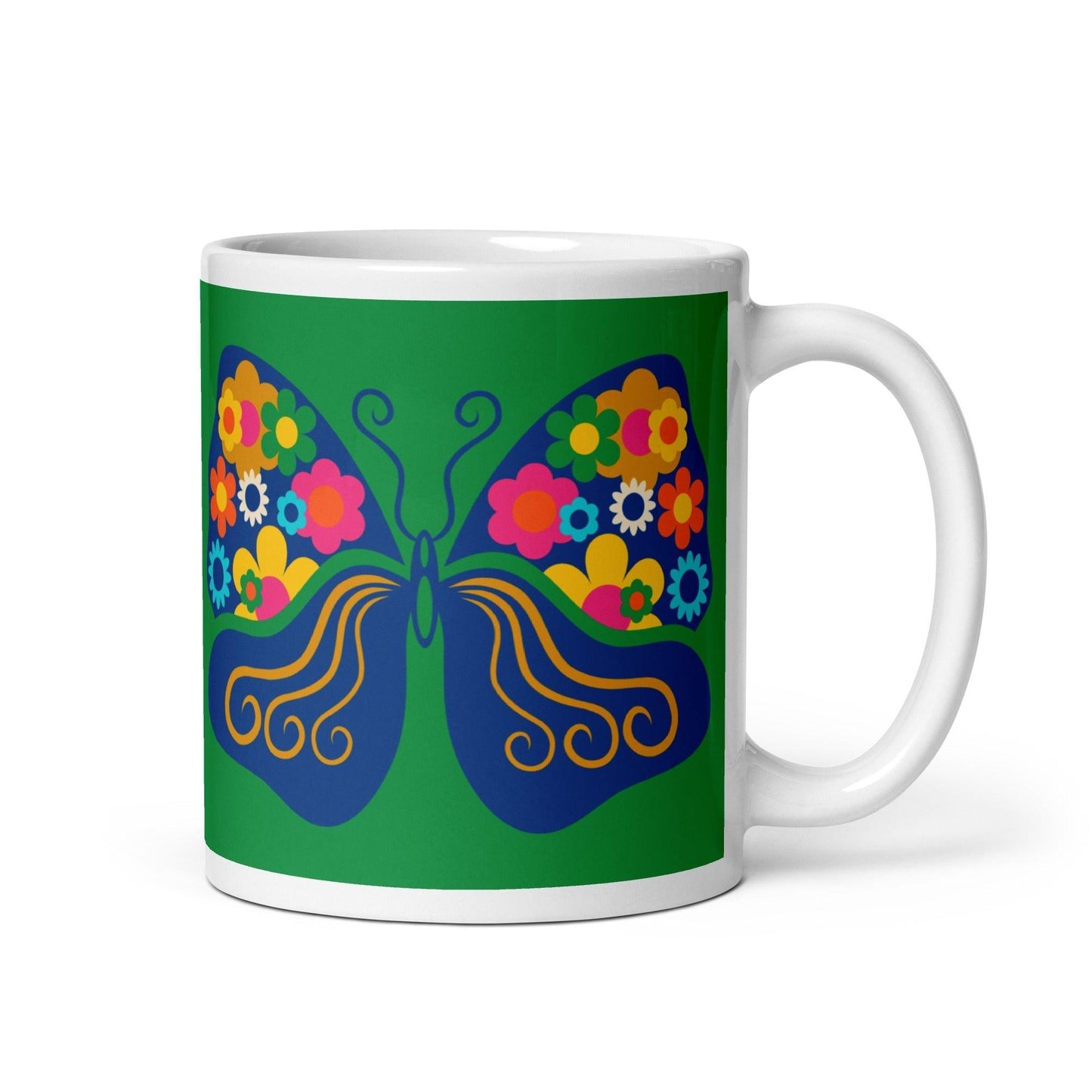 Mug - FAB FLOVERYFLY green - Playful butterfly print 11 oz