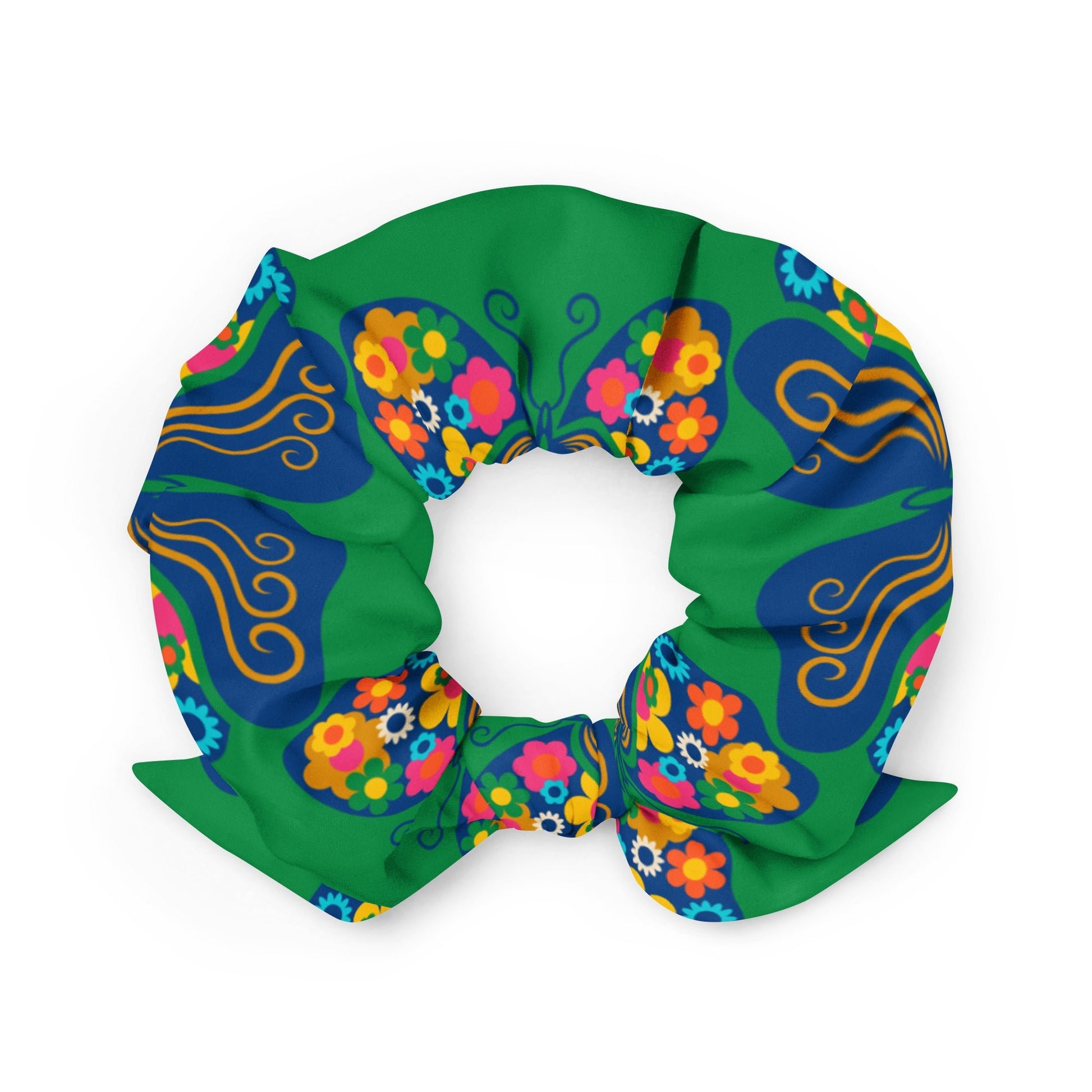 Scrunchie - FAB FLOVERYFLY green - Playful butterfly print