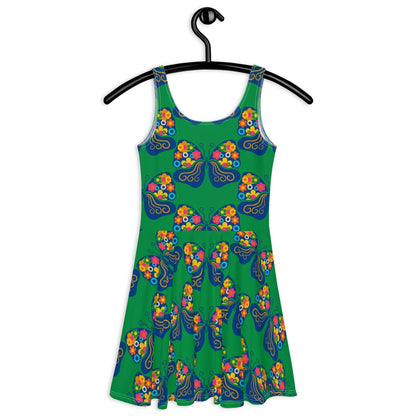 Skater dress - FAB FLOVERYFLY green - Playful butterfly print