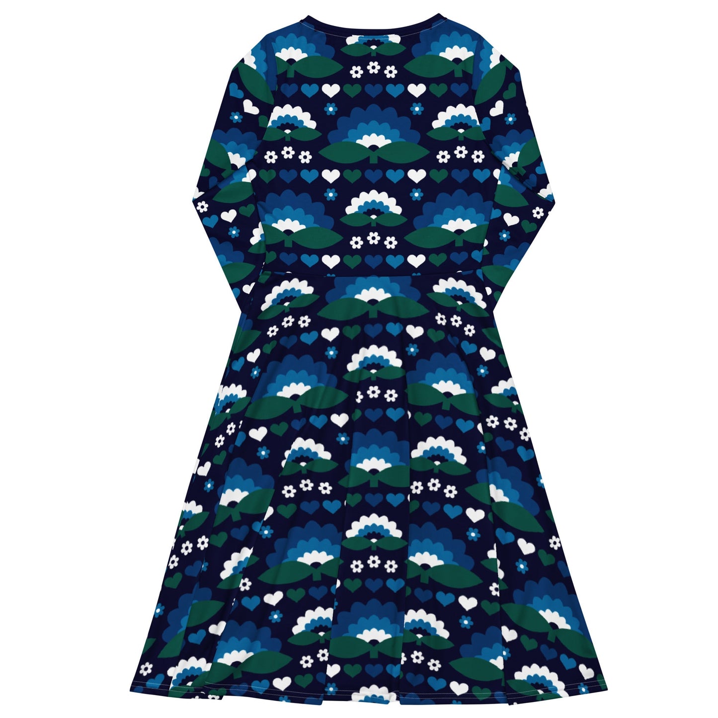 Midi dress - FALL IN LOVE magic blue - Elegant flower and heart print