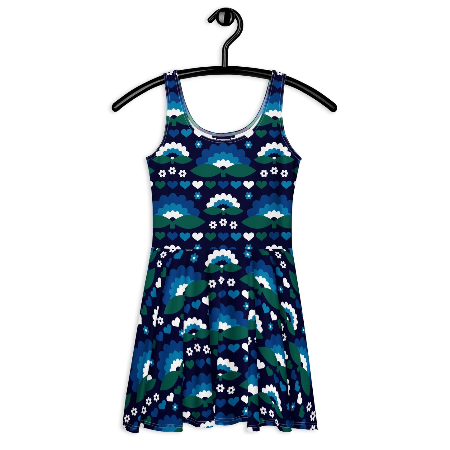 Skater dress - FALL IN LOVE magic blue - Elegant flower and heart print 3XL