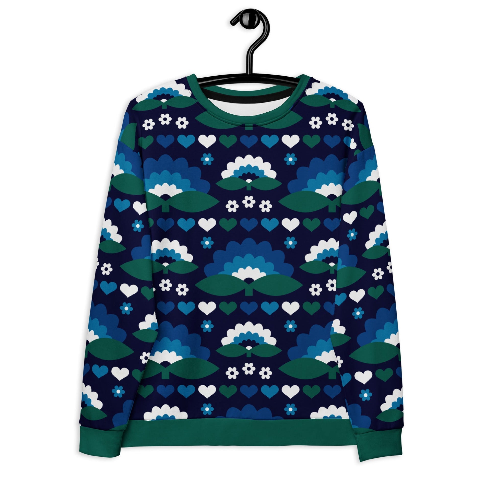 Sweatshirt - FALL IN LOVE magic blue - Elegant flower and heart print 6XL