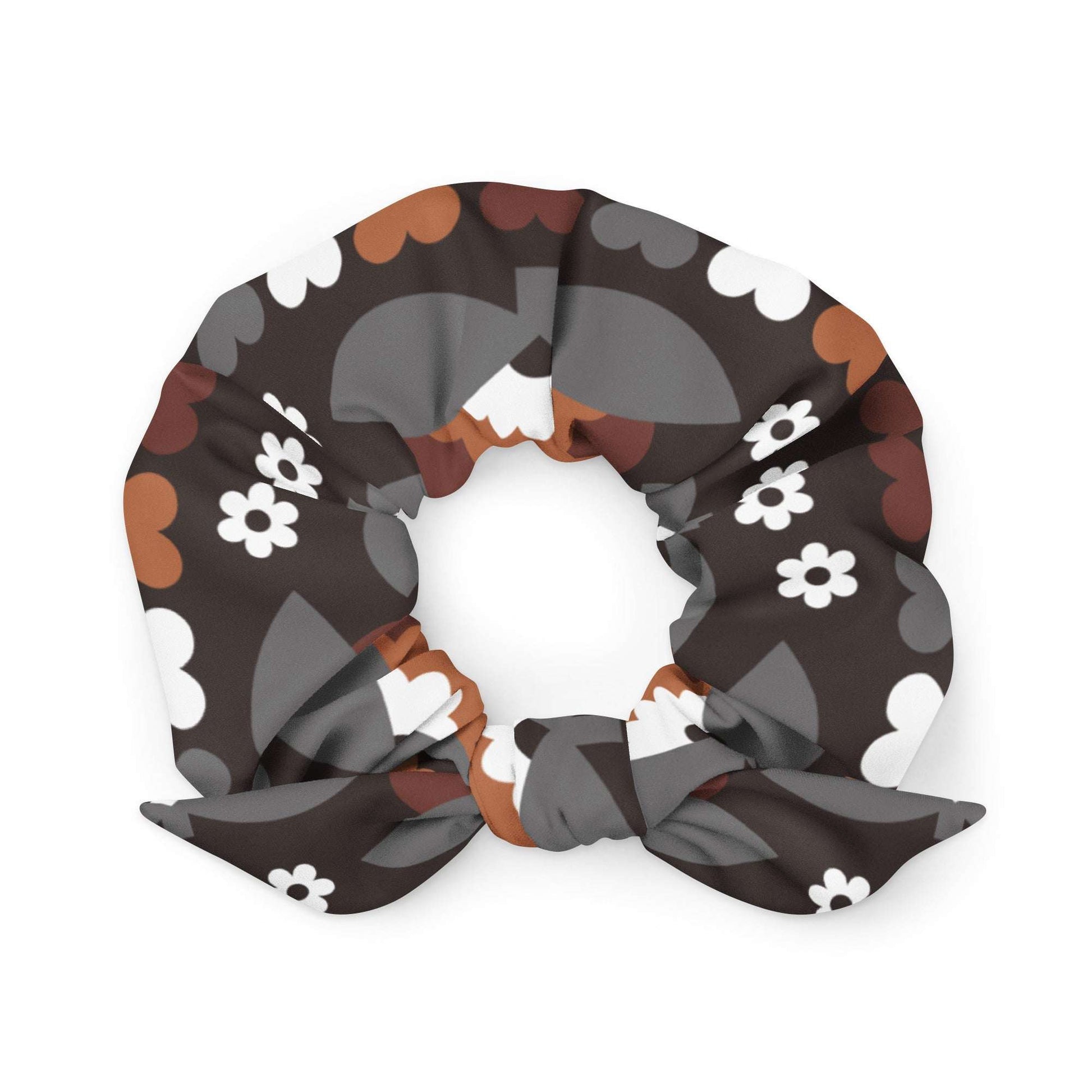 Scrunchie - FALL IN LOVE mocca - Elegant flower and heart print Default Title