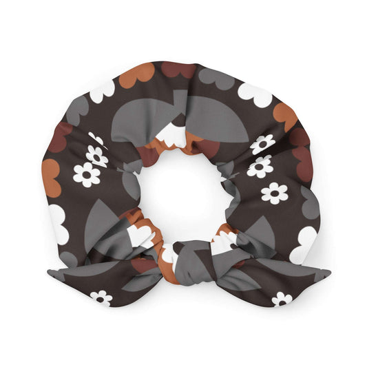 Scrunchie - FALL IN LOVE mocca - Elegant flower and heart print Default Title