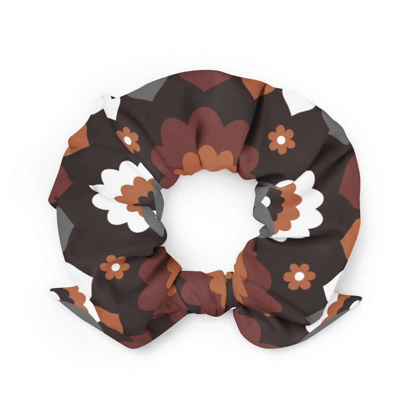 Scrunchie - FALL IN LOVE mocca - Elegant flower and heart print
