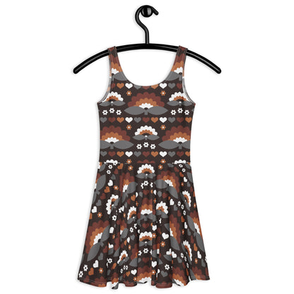 Skater dress - FALL IN LOVE mocca - Elegant flower and heart print