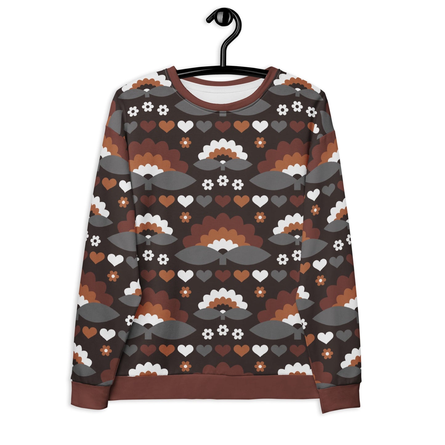 Sweatshirt - FALL IN LOVE mocca - Elegant flower and heart print 6XL