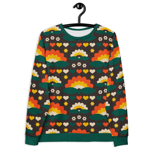 Sweatshirt - FALL IN LOVE orange brown - Elegant Flowers and Hearts