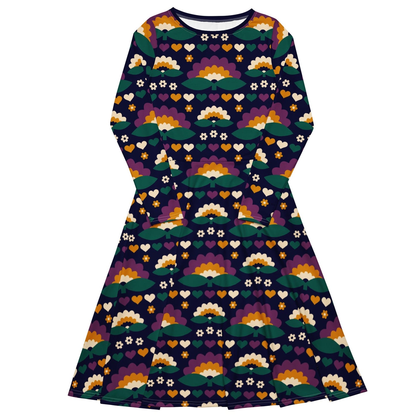 Midi dress - FALL IN LOVE purple - Elegant flower and heart print 6XL