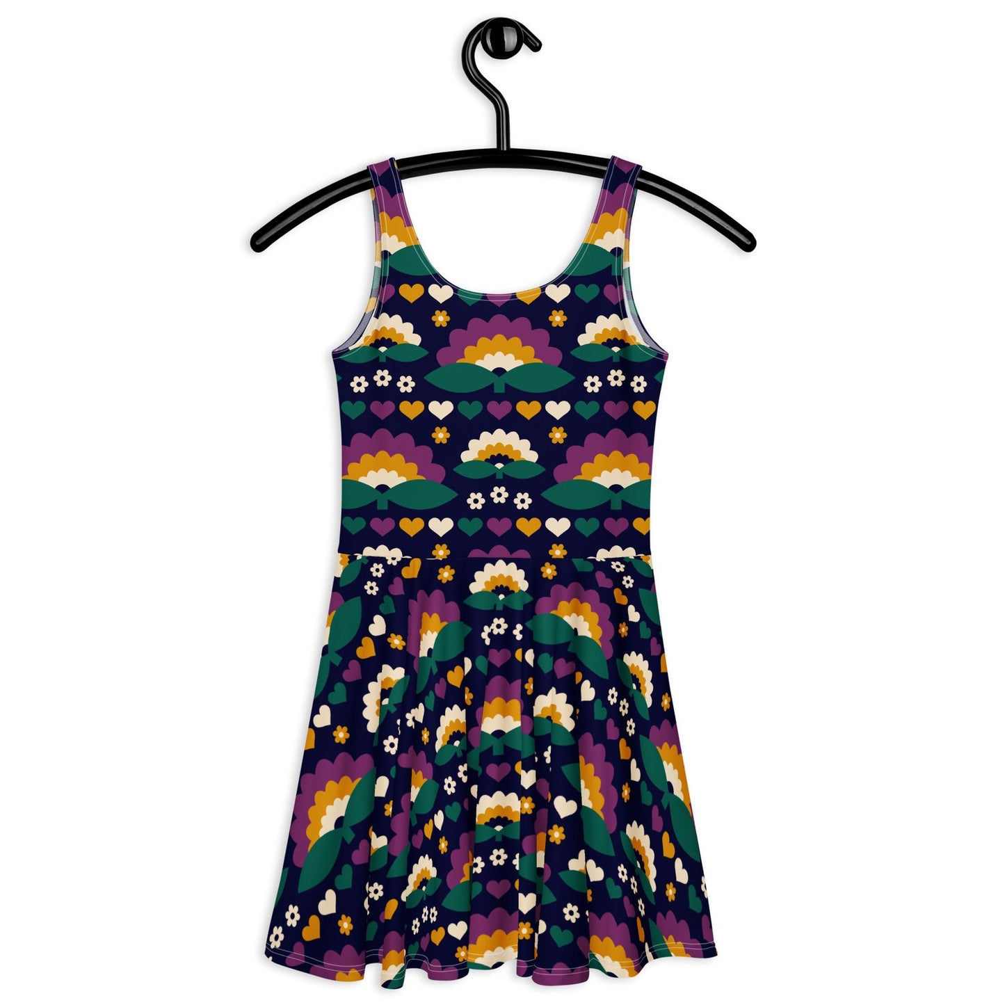 Skater dress - FALL IN LOVE purple - Elegant flower and heart print