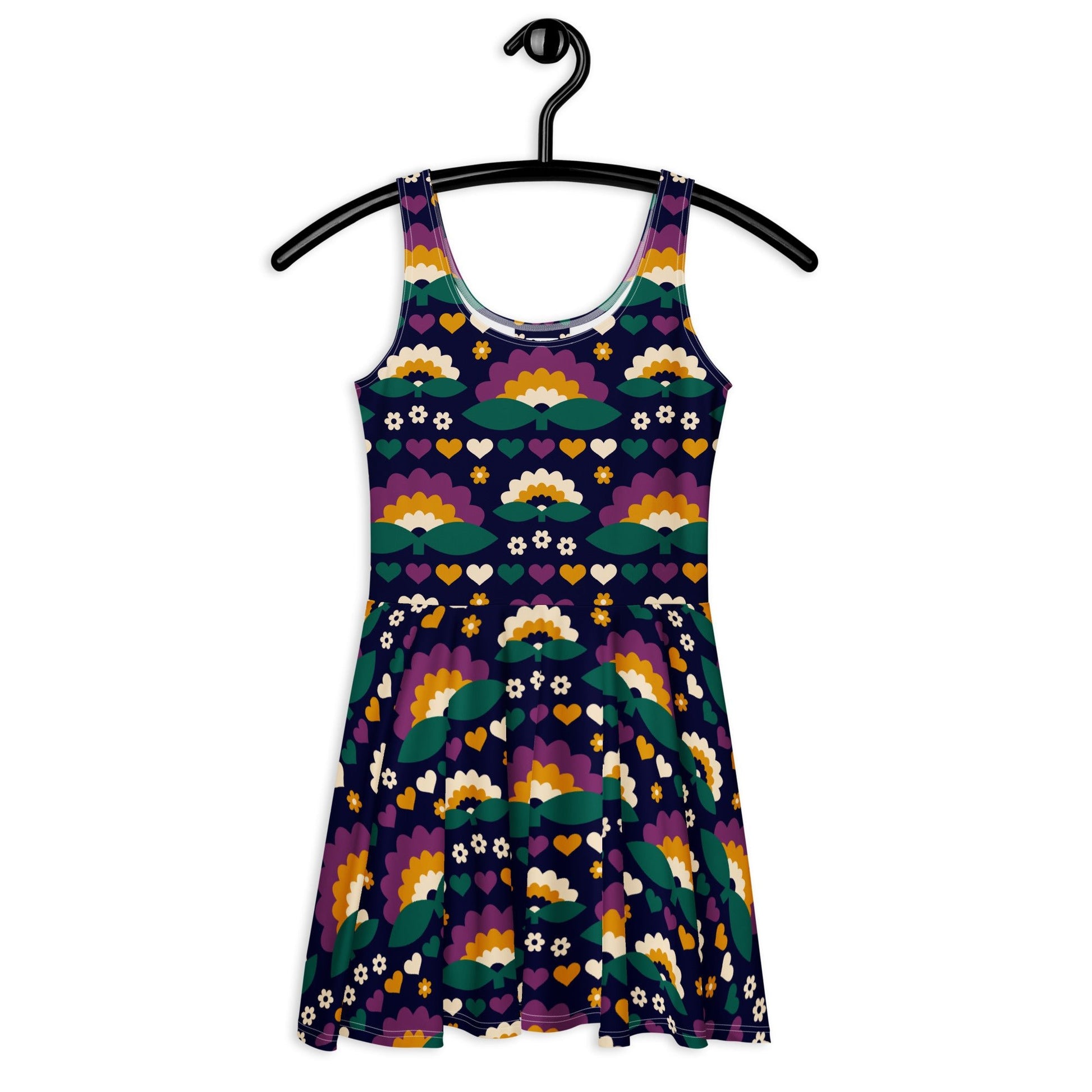 Skater dress - FALL IN LOVE purple - Elegant flower and heart print 3XL