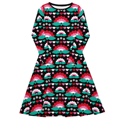 Midi dress - FALL IN LOVE red - Elegant flower and heart print 6XL