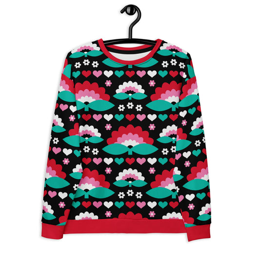 Sweatshirt - FALL IN LOVE red - Elegant Flowers and Hearts