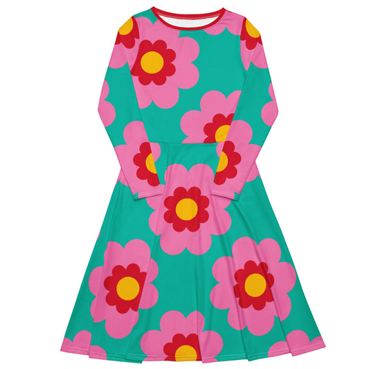 Midi Dress - FANCY BLOOM pink mint - Pretty Floral Print