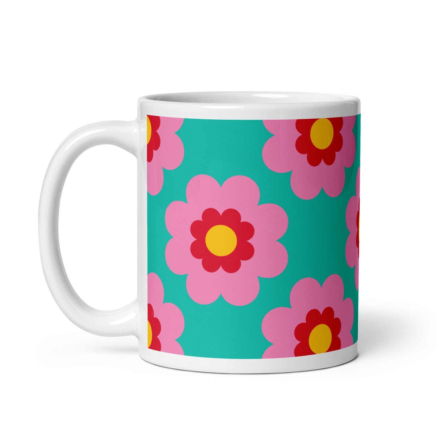 Mug - FANCY BLOOM pink mint - Pretty floral print