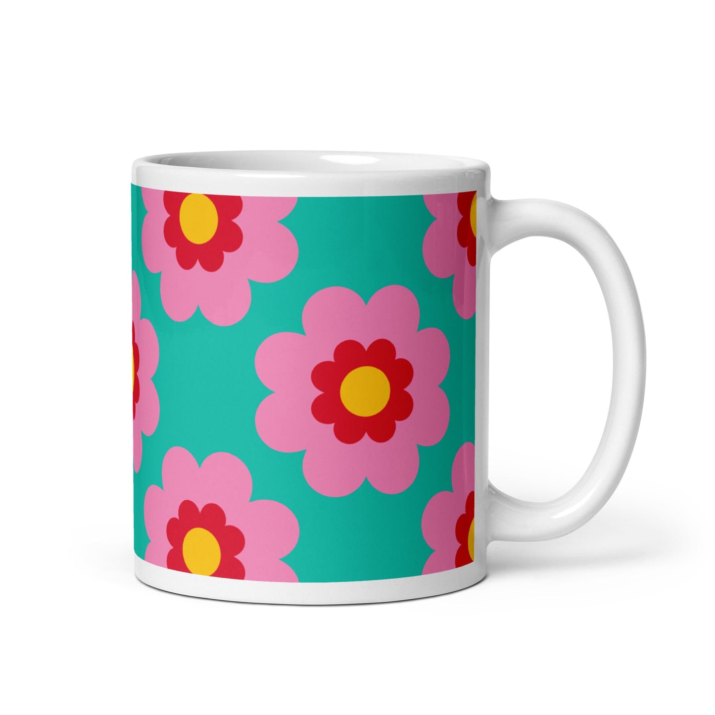 Mug - FANCY BLOOM pink mint - Pretty floral print 11 oz