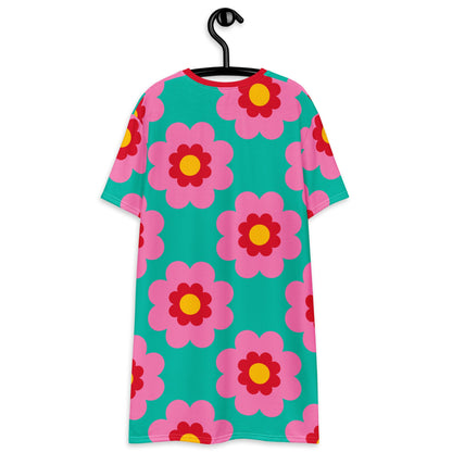 T-shirt dress - FANCY BLOOM pink mint - Pretty floral print