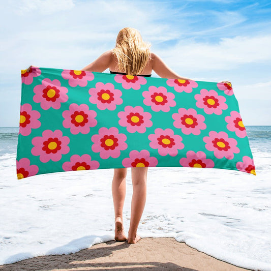 Towel - FANCY BLOOM pink mint - Pretty Floral Print