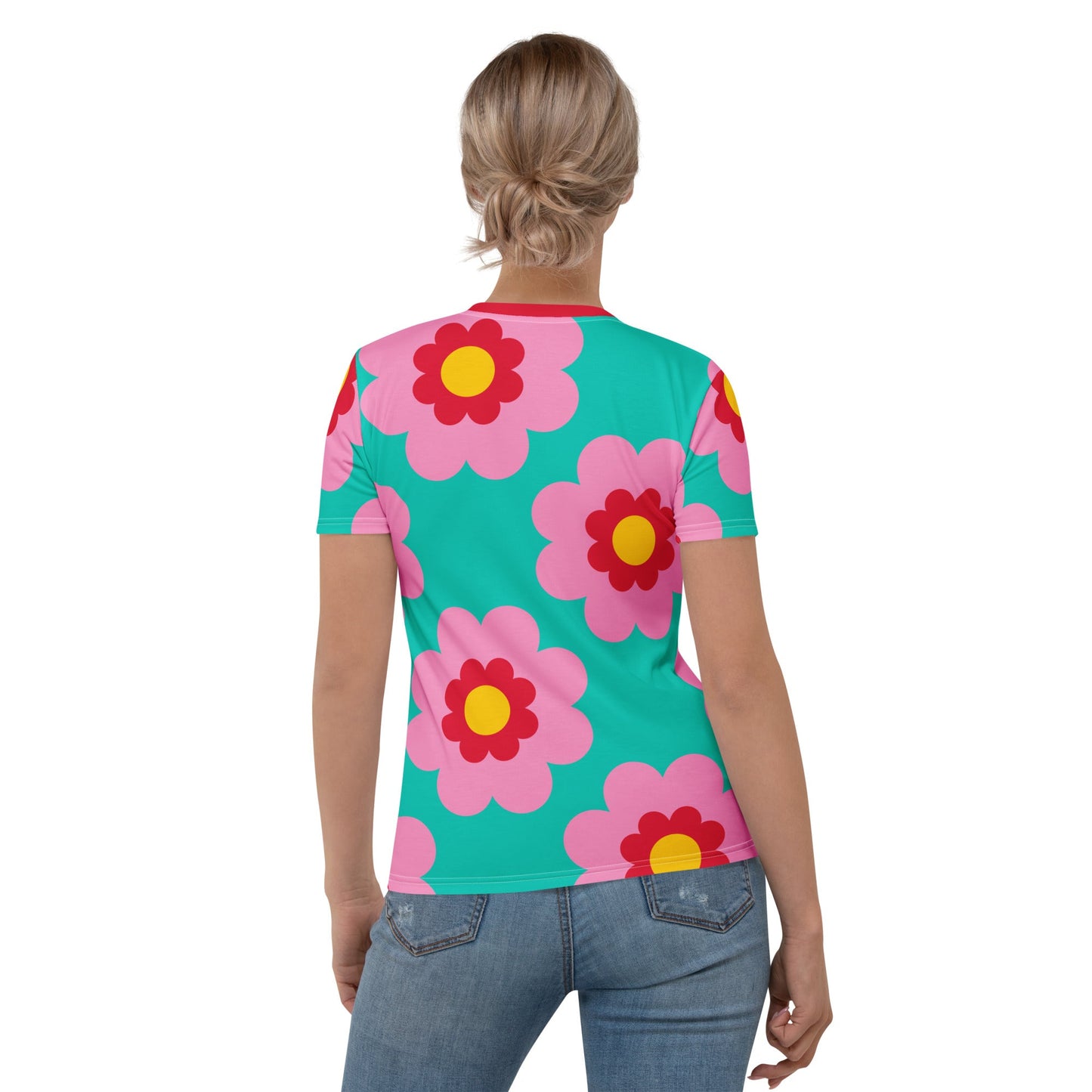 Woman's t-shirt - FANCY BLOOM pink mint - Pretty floral print