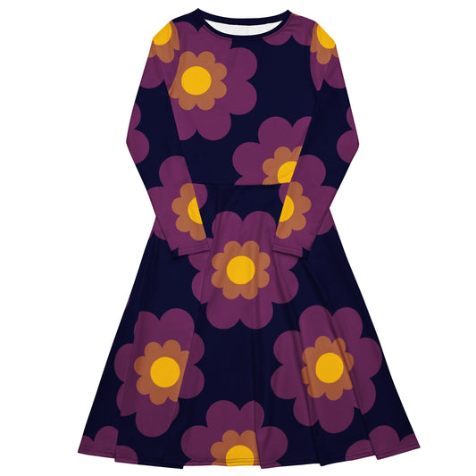 Midi Dress - FANCY BLOOM plum - Pretty Floral Print