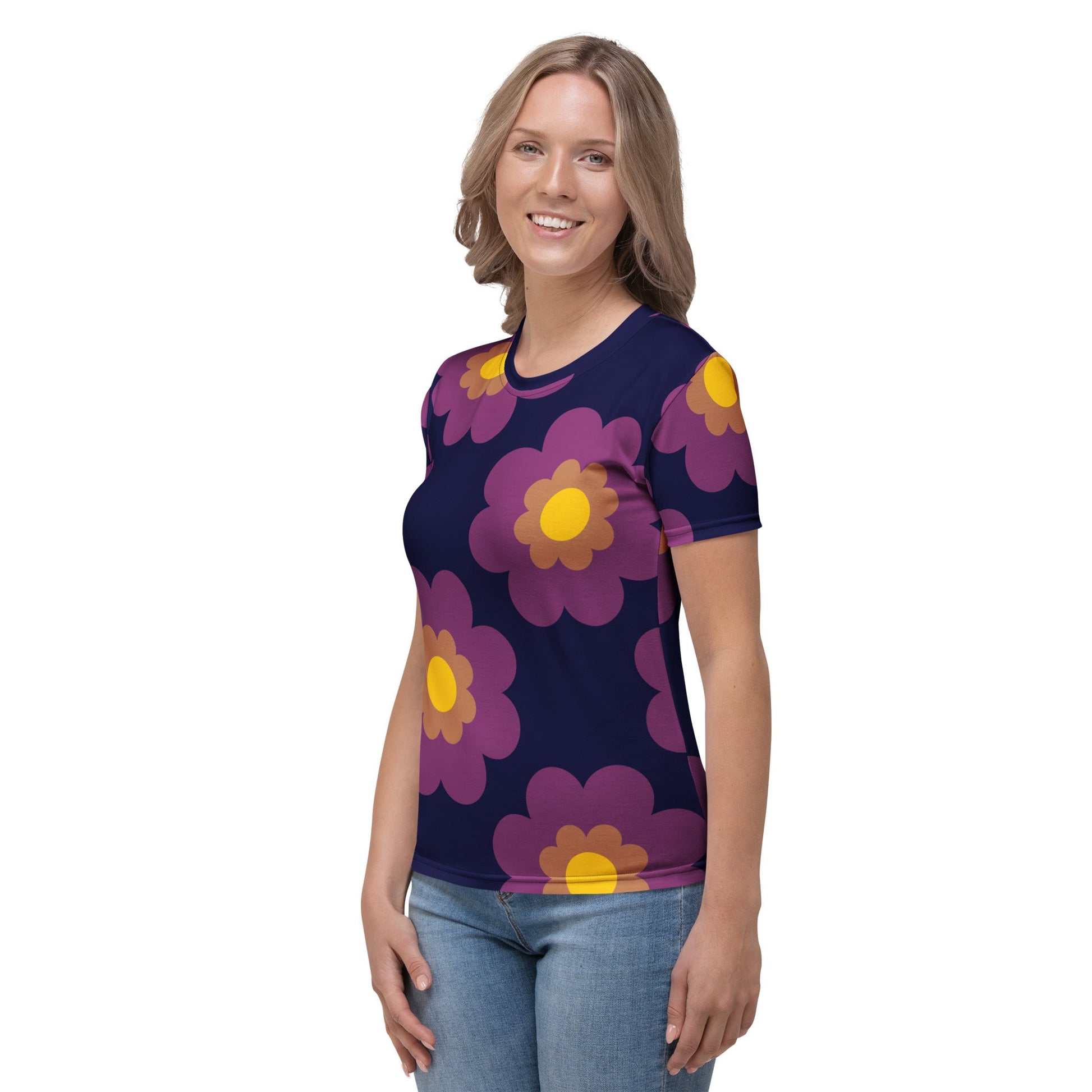 Woman's t-shirt - FANCY BLOOM plum - Pretty floral print