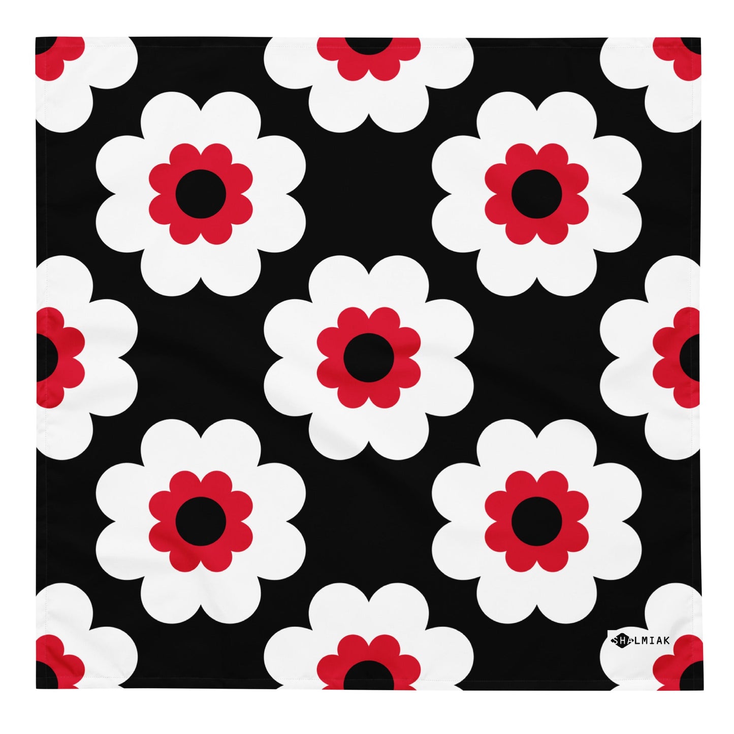 Bandana - FANCY BLOOM red black - Pretty floral print L