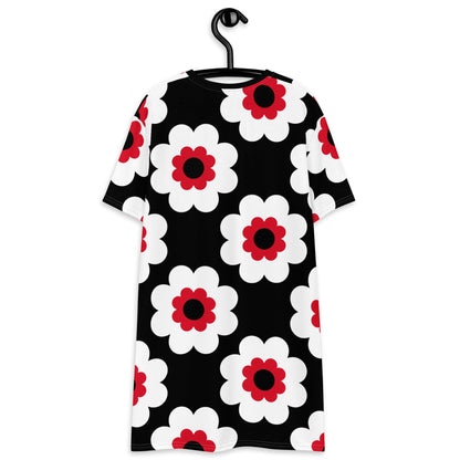T-shirt dress - FANCY BLOOM red black - Pretty floral print