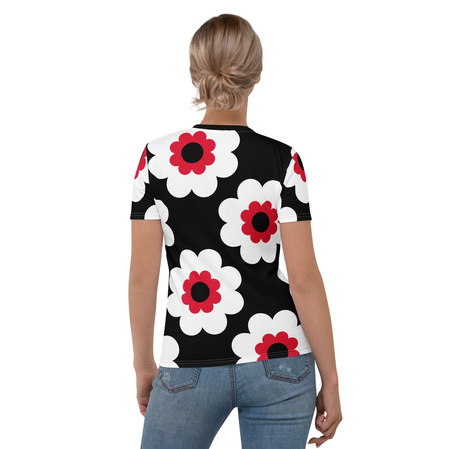 Woman's t-shirt - FANCY BLOOM red black - Pretty floral print