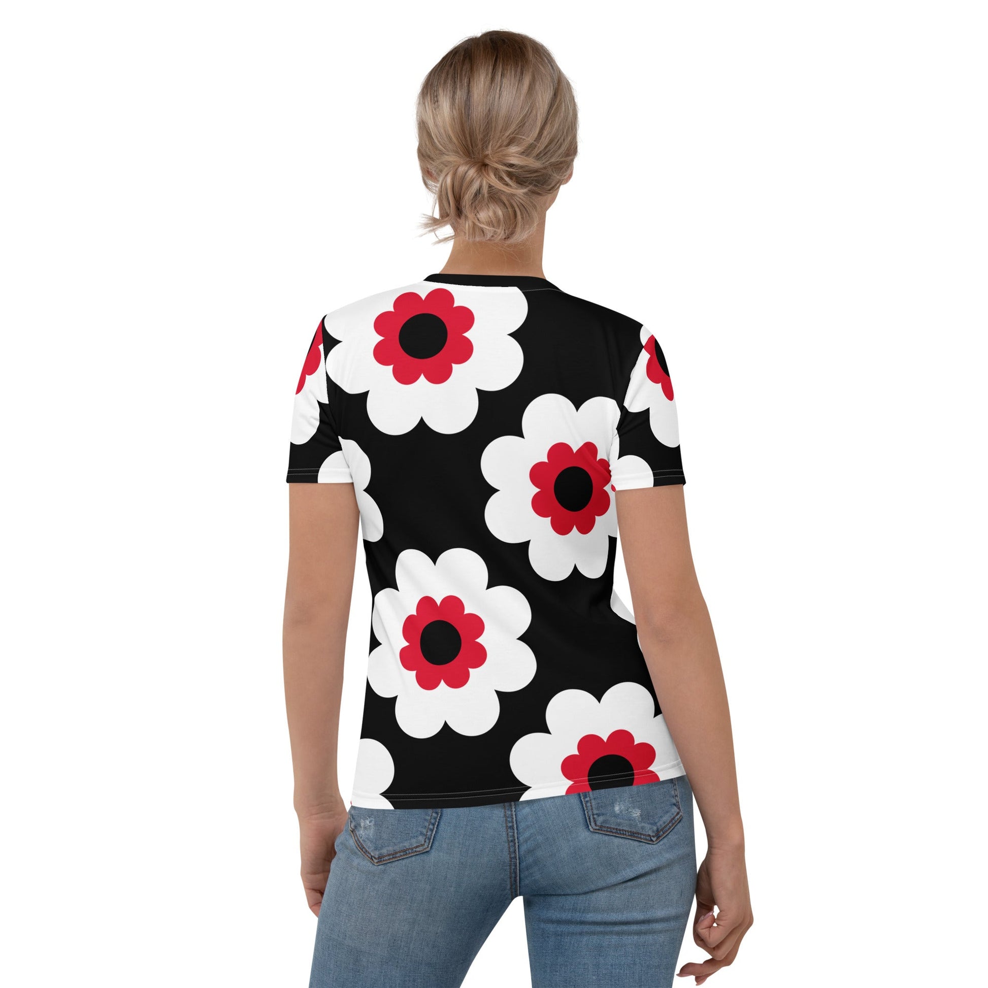 Woman's t-shirt - FANCY BLOOM red black - Pretty floral print