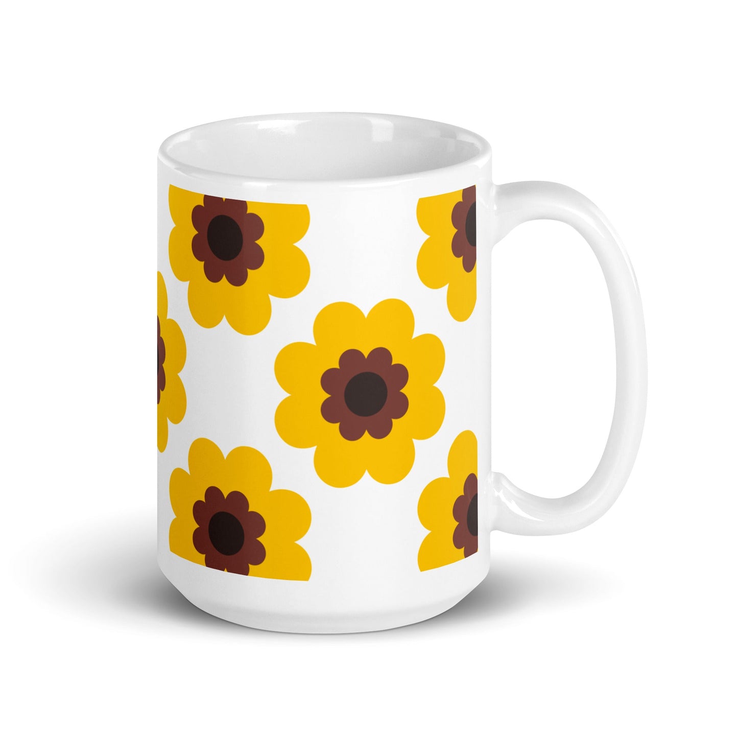 Mug - FANCY BLOOM yellow - Pretty floral print 15 oz