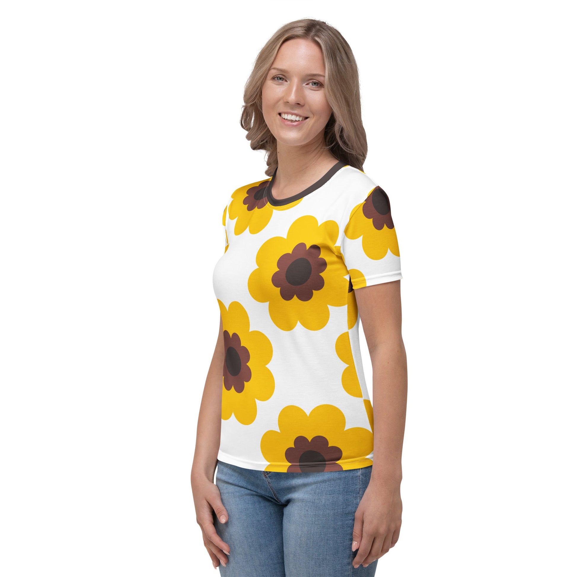 Woman's t-shirt - FANCY BLOOM yellow - Pretty floral print