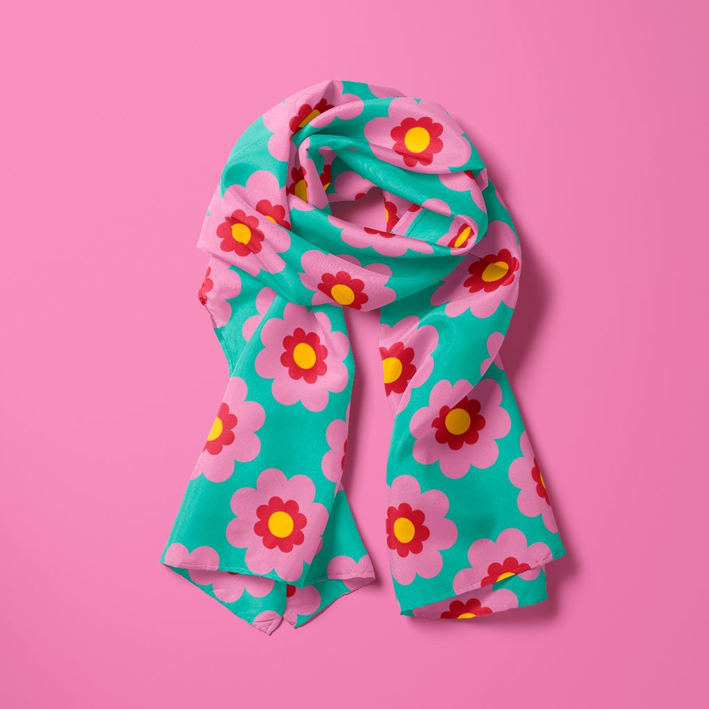 Scarf - FANCY BLOOM pink mint - Pretty floral print