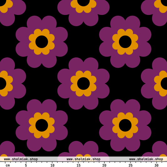Fabric - FANCY BLOOM purple black - Pretty floral print