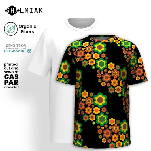 Organic cotton t-shirt - FLORA FOREVER retro - Floating flower print
