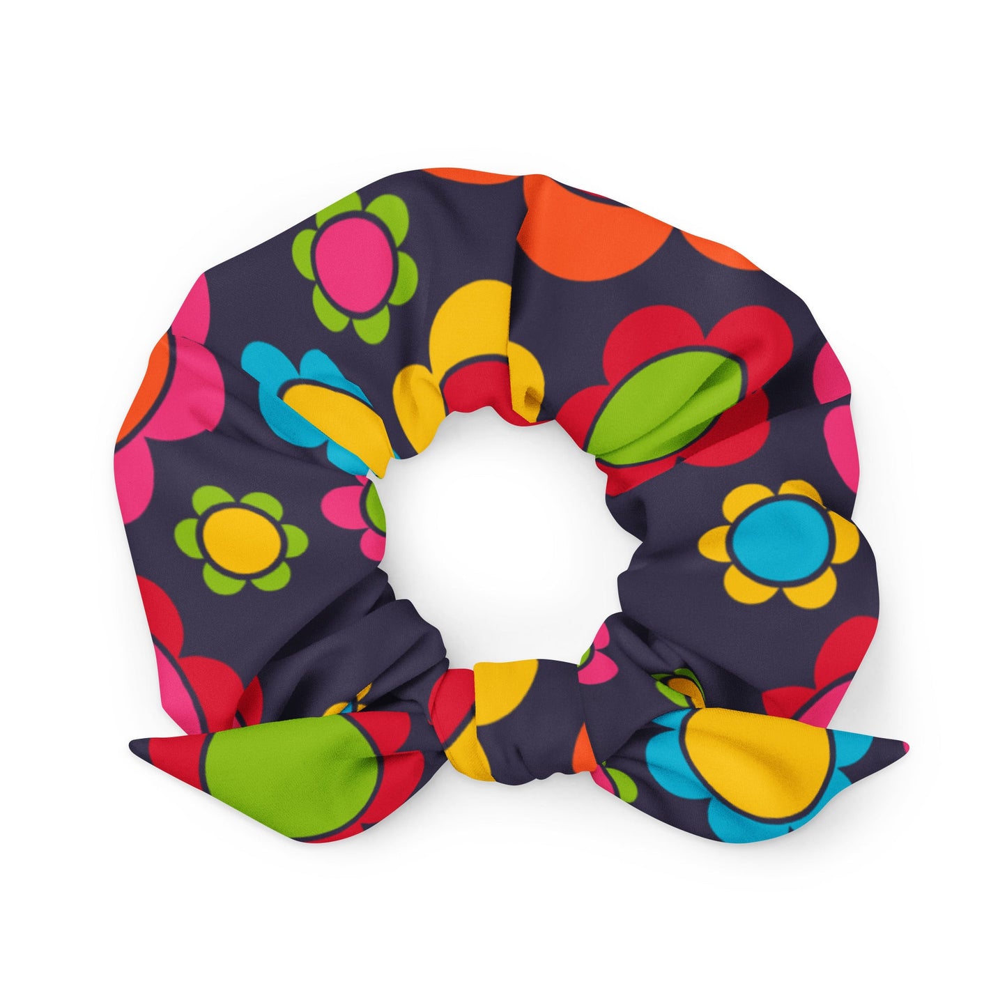 Scrunchie - FLORA PEACE dark blue - Colorful retro floral print Default Title