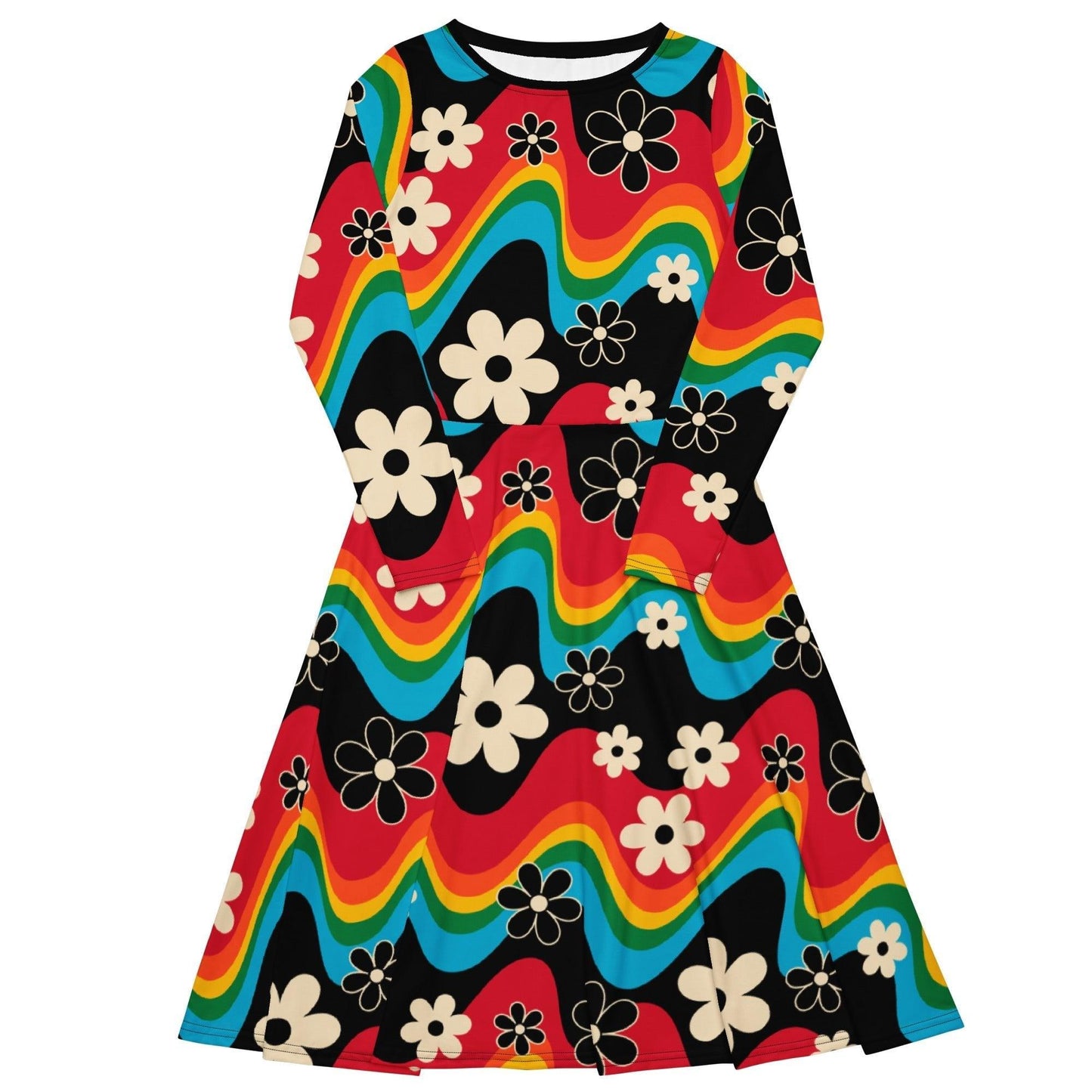 Midi dress - FLORA RAVE - Bold stripes and flowers print
