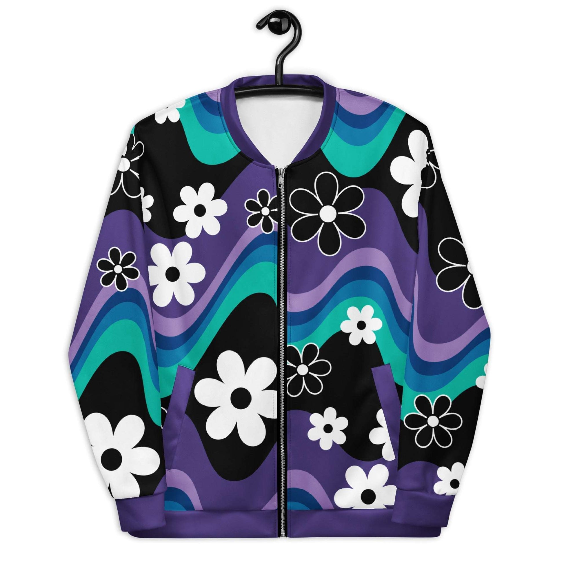Bomber jacket - FLORA RAVE purple - Bold stripes and flowers print 3XL