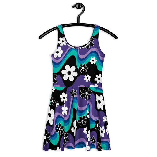 Skater Dress - FLORA RAVE purple - Bold Stripes With Flowers